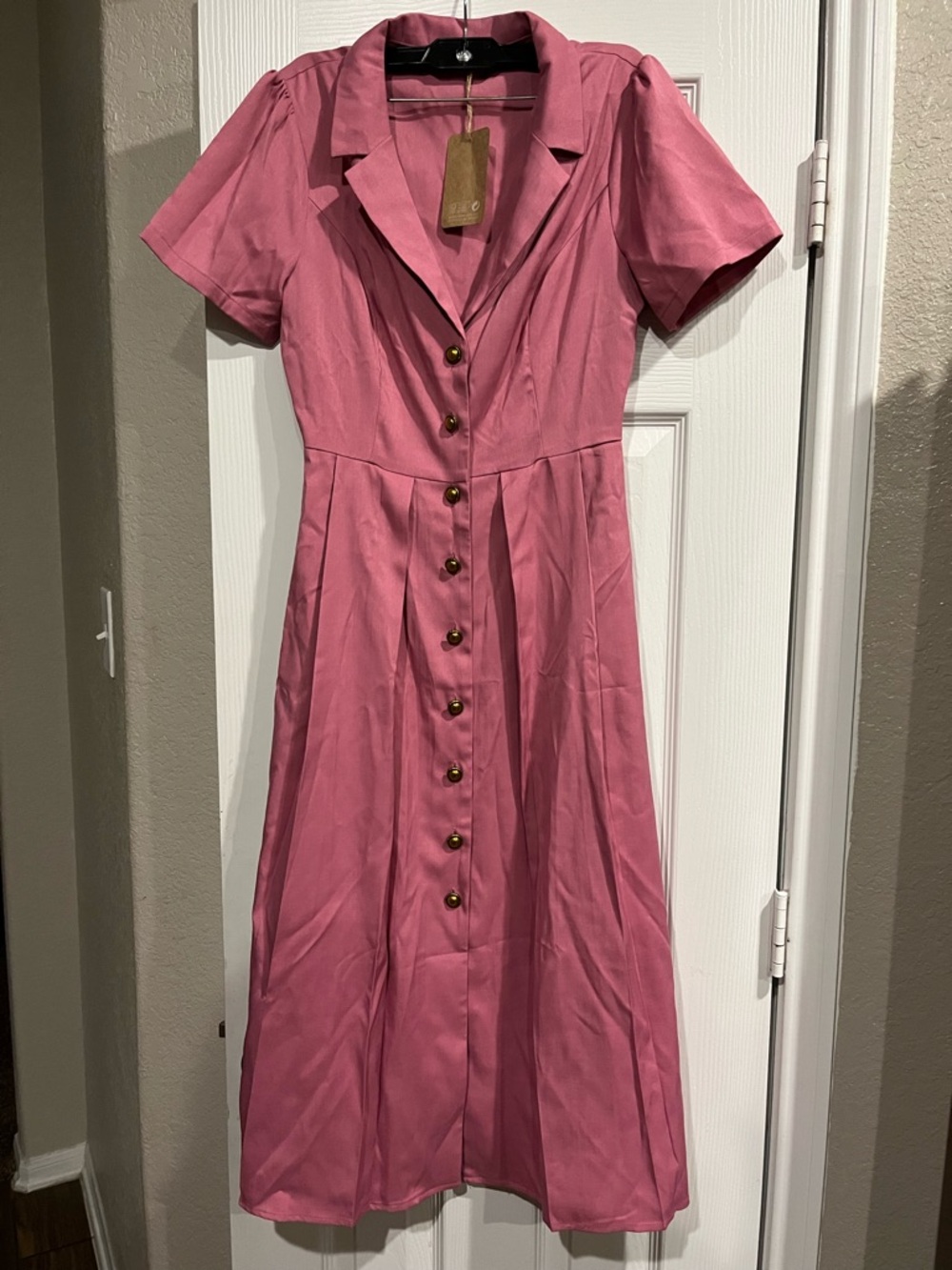 RIHOAS Rose-Pink Button-Front Midi Dress